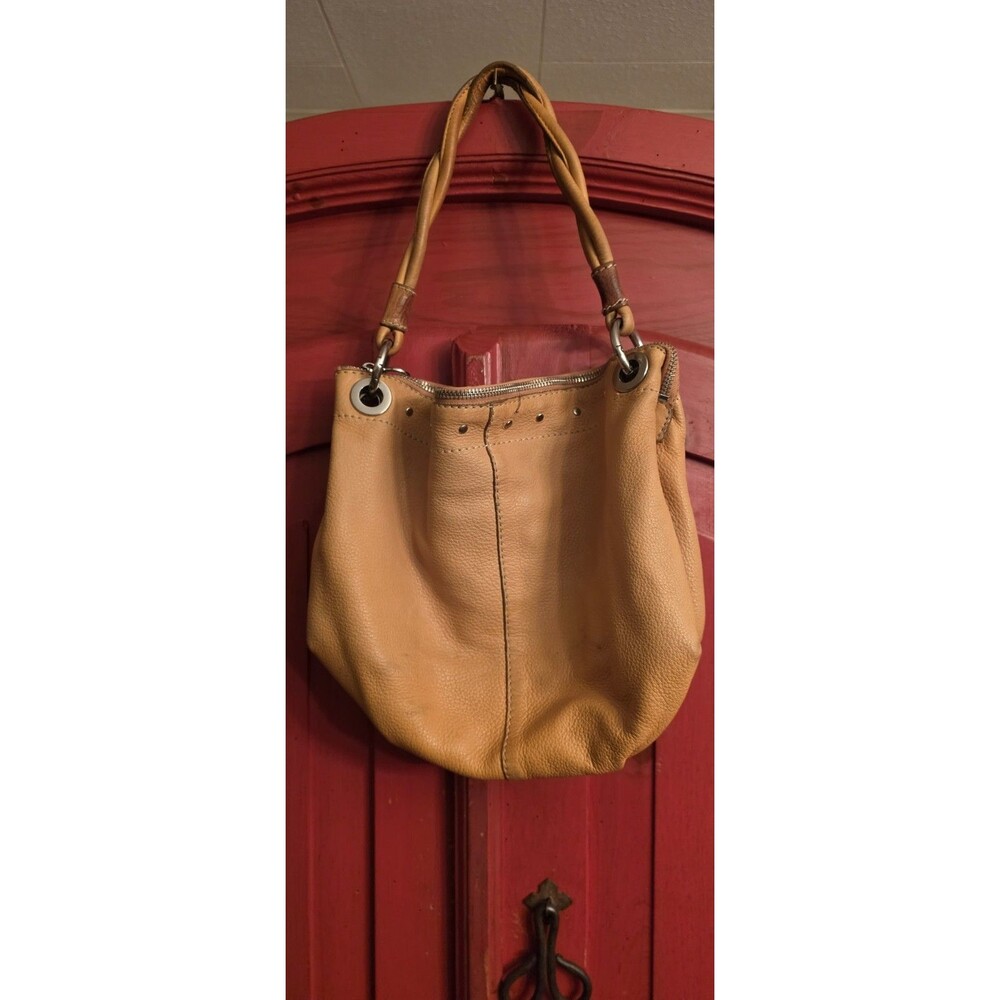 VTG Fossil 1954 Braided Handle Tan Leather Slouchy Hobo Shoulder Bag Purse 75082